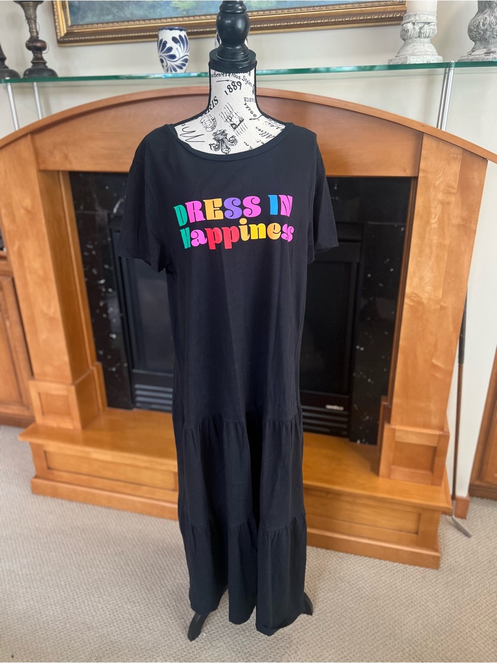 Farm Rio Tiered T‑Shirt Dress with Colorful 'Dress in Happiness' Graphic